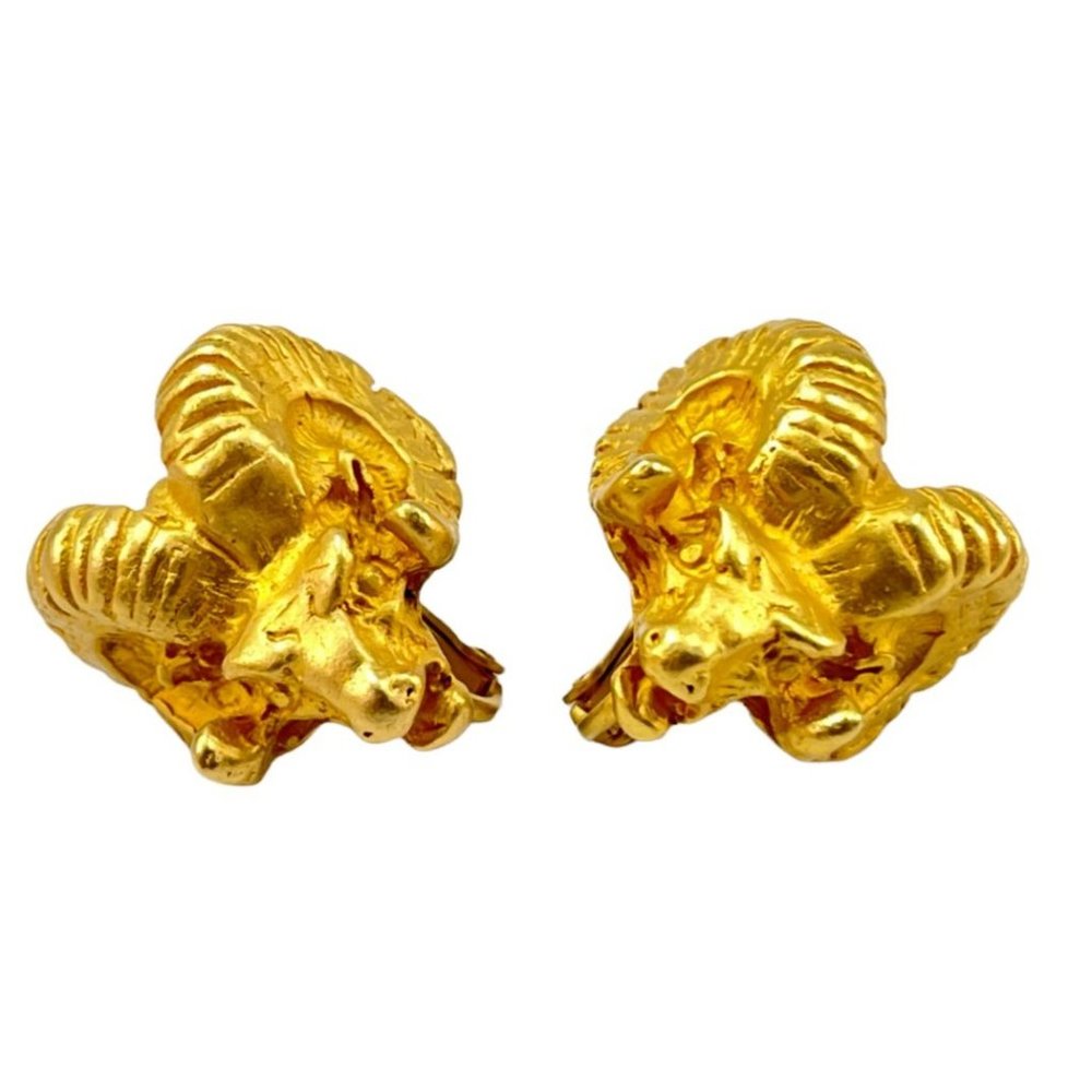Maxine Denker gold tone rams head earrings